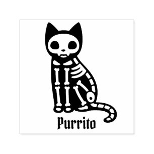 Sello Automático Esqueleto gótico de gato con nombre personalizado