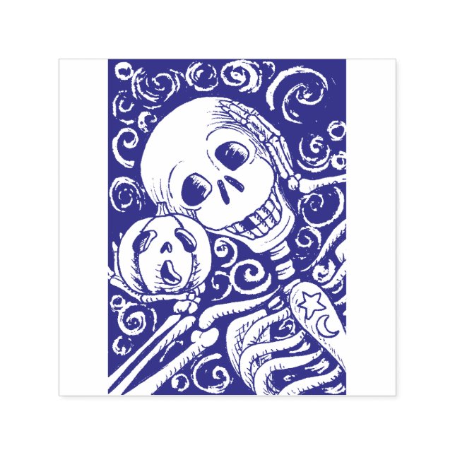 SELLO AUTOMÁTICO ESQUELETO SONRIENTE Y SU CALABAZA DE HALLOWEEN (Diseño)