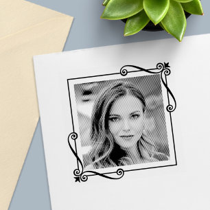 Sello Automático Esquina Swirls Square Frame Personalizado Foto