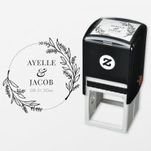 Estampilla de boda de goma de marco floral rústico