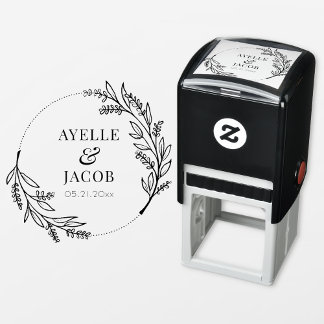 Sello Automático Estampilla de boda de goma de marco floral rústico