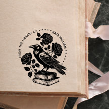 Estampilla Floral Raven Ex libris con autoenlace