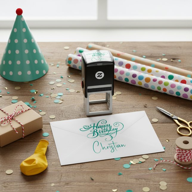 Sello Automático Estampilla personalizada de cumpleaños feliz (Personalized Happy Birthday Self-Inking Stamp)