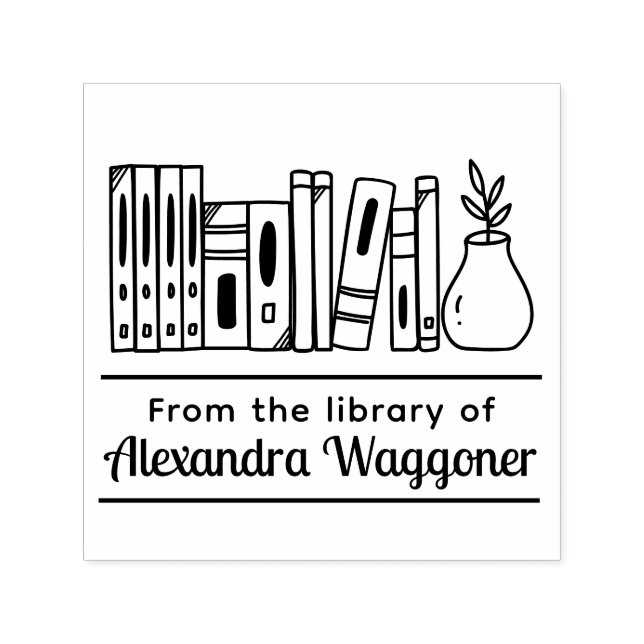 Sello Automático Estanque de libros con planta "De la biblioteca de (Diseño)