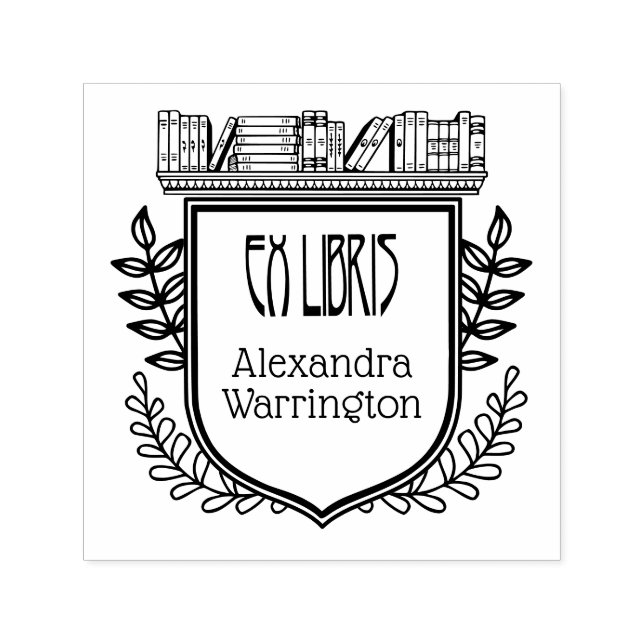 Sello Automático Estante de Libros Cresta Botánica Ex Libris Nombre (Diseño)