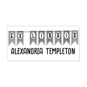 Sello Automático Ex Libris Bunting Pennant Flag Biblioteca Nombre d