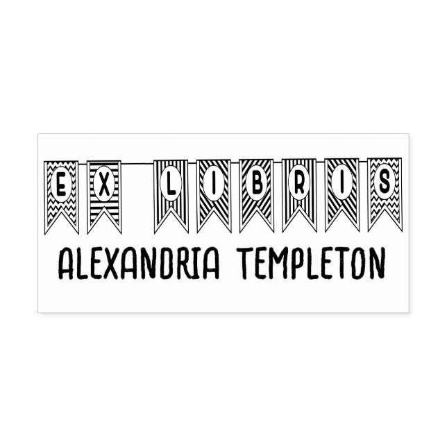 Sello Automático Ex Libris Bunting Pennant Flag Nombre del libro de (Diseño)