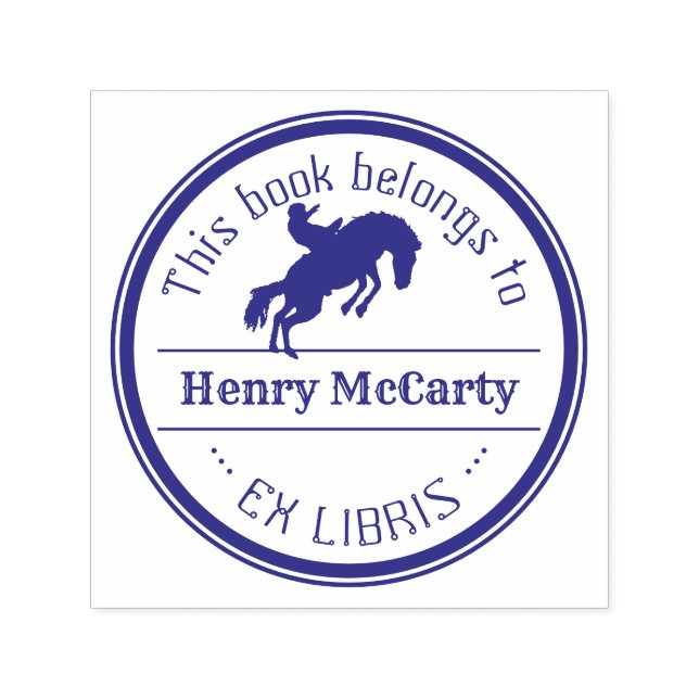 Sello Automático Ex Libris | Caballo de Rodeo de Cowboy (Diseño)