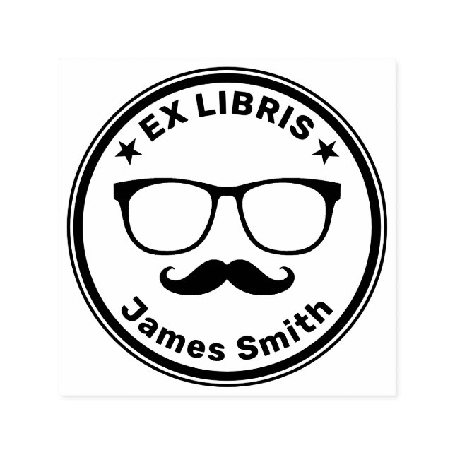 Sello Automático Ex Libris con gafas y bigote | Hipster (Diseño)