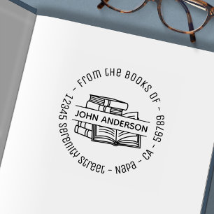 Sello Automático Ex libris de dirección redonda de pila de libros