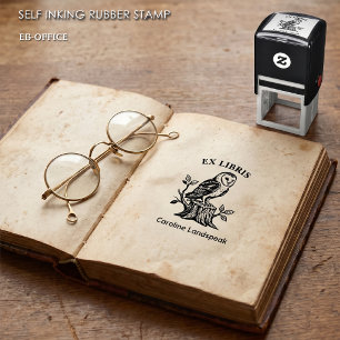 Sello Automático Ex Libris de lechuza de granero vintage