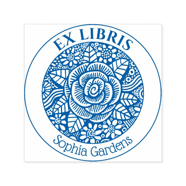 Sello Automático Ex Libris - Dibujo Rosa (Diseño)