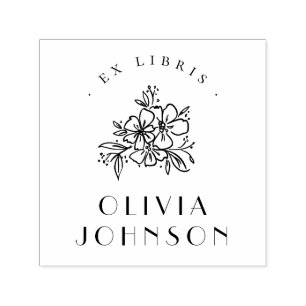 Sello Automático Ex Libris Floral Dibujado a Mano Personalizado