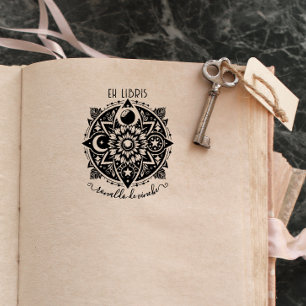 Sello Automático Ex libris Floral Vintage Luna y Sol