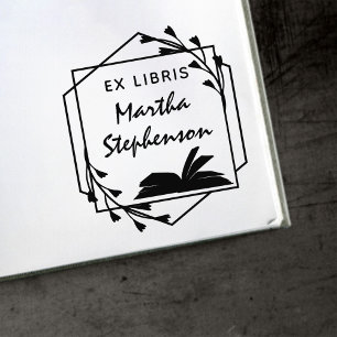 Sello Automático Ex Libris geométrica botánica moderna de amante de