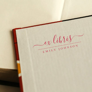 Sello Automático Ex Libris Manuscrito Rojo con Nombre Personalizado
