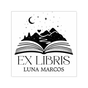 Sello Automático Ex Libris Personalizado con un Libro y Corazón de 