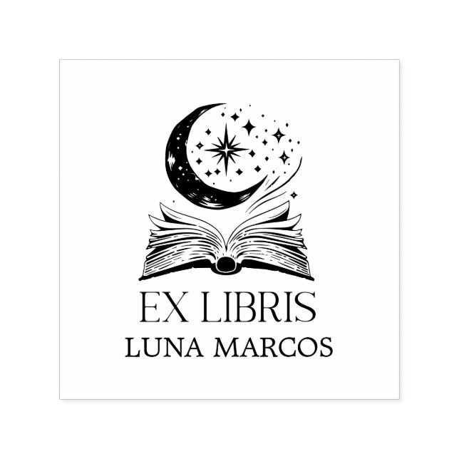 Sello Automático Ex-Libris personalizado con un libro y estrellas (Diseño)
