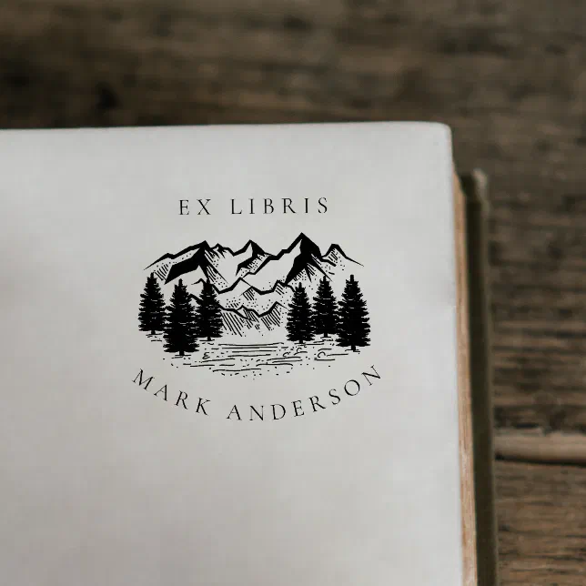 Sello Automático Ex Libris Rústico Nombre Personalizado de Montaña
