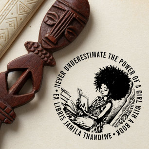 Sello Automático Ex libro de Libris "El poder de un Chica" afroamer