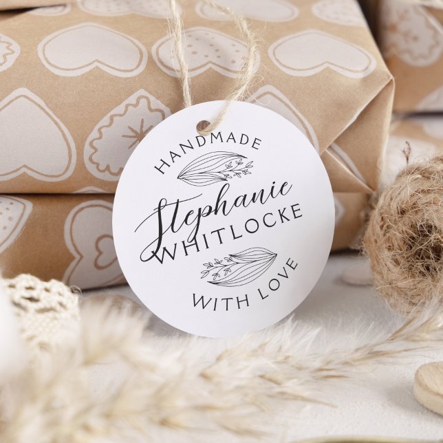 Sello Automático Fabricado a mano con amor | Hojas de esbozo rusas  (Gift package with custom product tag, stamped with this design.)