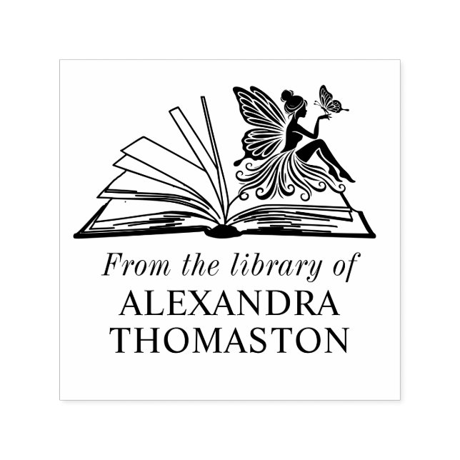 Sello Automático Fairy Butterfly Open Book “From the Library of” (Diseño)