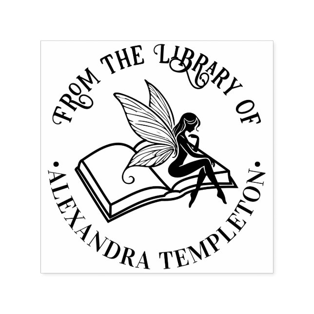 Sello Automático Fairy on Open Book “From the Library of” Name (Diseño)