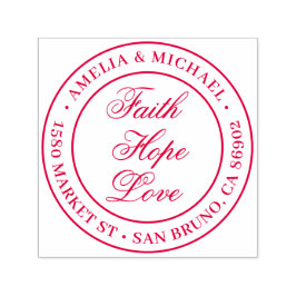 Sello Automático Faith Hope Love | Dirección de devolución de Boda 