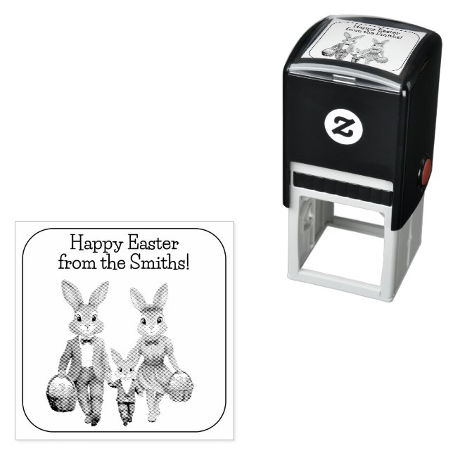 Sello Automático Familia Conejo de Pascua persiguiendo huevos (In Situ)