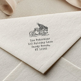 Sello Automático Familia de camiones de Navidades retro dibujados a