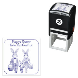 Sello Automático Familia del conejo de Pascua cazando huevos