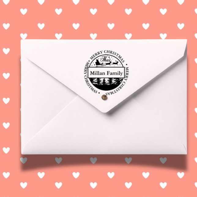 Sello Automático Family Merry Christmas Santa (Celebrate the holidays with a Family Merry Christmas Santa theme self-inking stamp  )