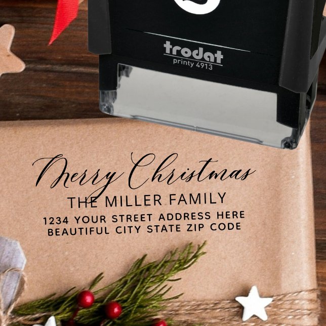 Sello Automático Family Merry Christmas Script Return Address Self (Subido por el creador)