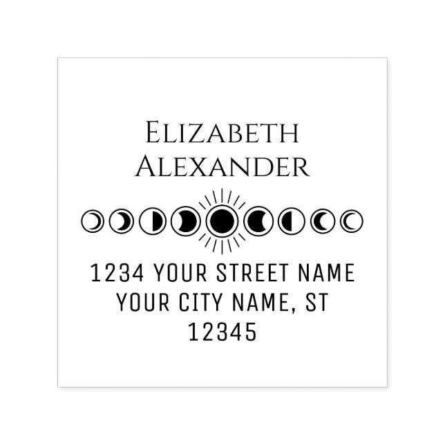 Sello Automático Fases de la Luna Celestial Nombre Dirección de dev (Diseño)