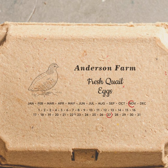 Sello Automático Fecha circundante - Cartón de huevos de codorniz d (Encircled Date - Farm Quail Eggs Carton Self-inking Stamp)