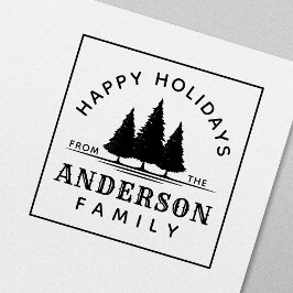 Sello Automático Felices Fiestas Pinos de Invierno Navidad Familia