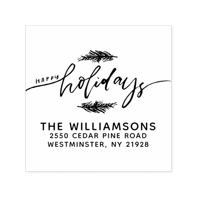 Sello Automático Felices vacaciones Navidades de Pine Bough Direcci (Diseño)