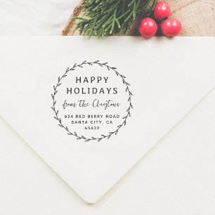 Sello Automático Felices vacaciones Navidades Wreath Script Nombre