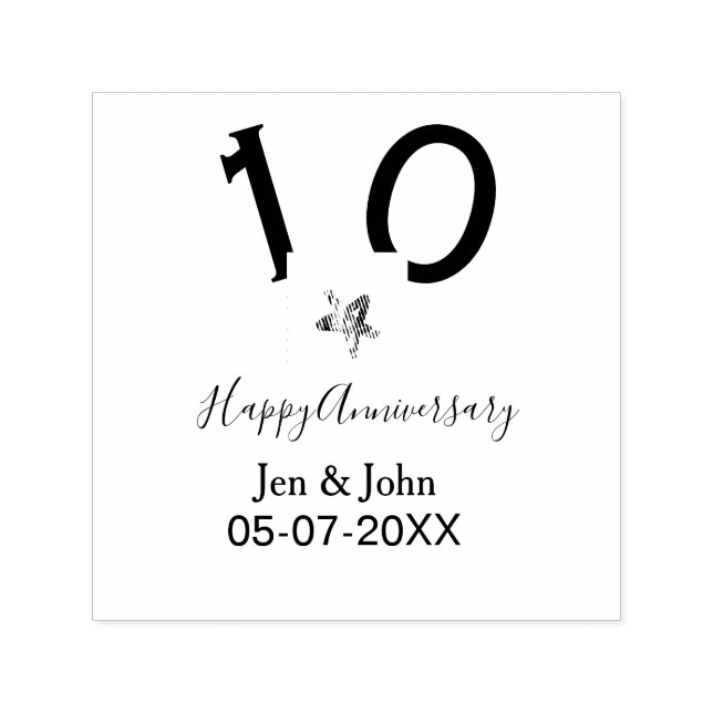 Sello Automático Feliz 10 aniversario fecha estrella metalizado gri (Diseño)