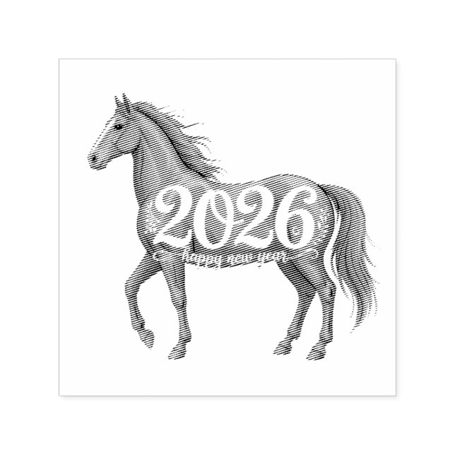 Sello Automático Feliz Año Nuevo 2026 Ilustracion del caballo rojo (Diseño)