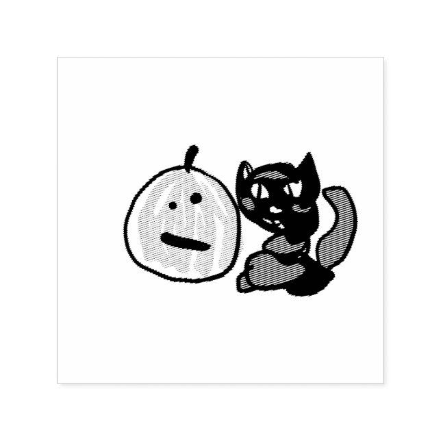 Sello Automático Feliz gato negro de Jack o Lantern verde (Diseño)