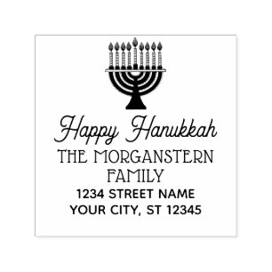 Sello Automático Feliz Hanukkah Chanukah Menorá Encendida Nombre Di
