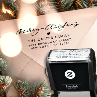 Sello Automático Feliz Navidad Escritura Elegante Corazón Dirección