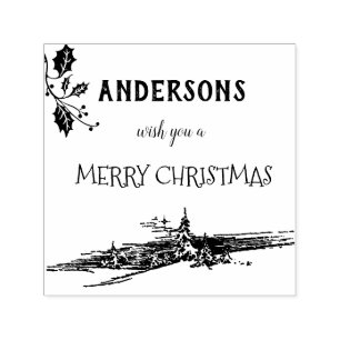 Sello Automático Feliz Navidad, familia de mirtos decorativos