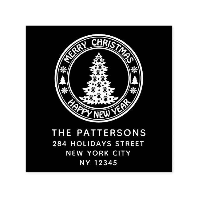 Sello Automático Feliz Navidad Feliz Año Nuevo Dirección de Regreso (Diseño)