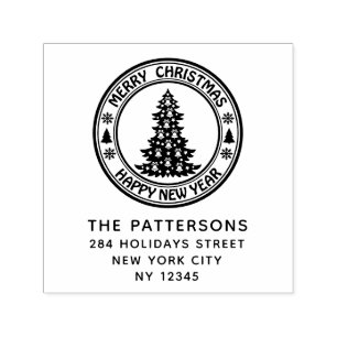 Sello Automático Feliz Navidad Feliz Año Nuevo Dirección de Regreso