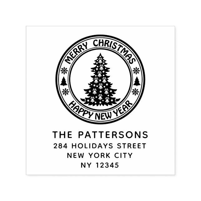 Sello Automático Feliz Navidad Feliz Año Nuevo Dirección de Regreso (Diseño)
