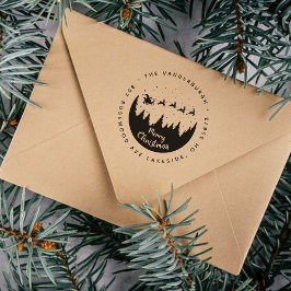 Sello Automático Feliz Navidad Santa Sleigh Personalizado Dirección