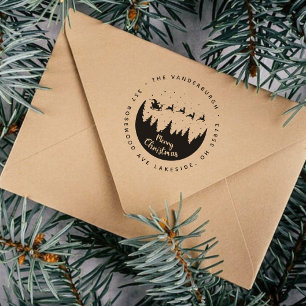 Sello Automático Feliz Navidad Santa Sleigh Personalizado Dirección