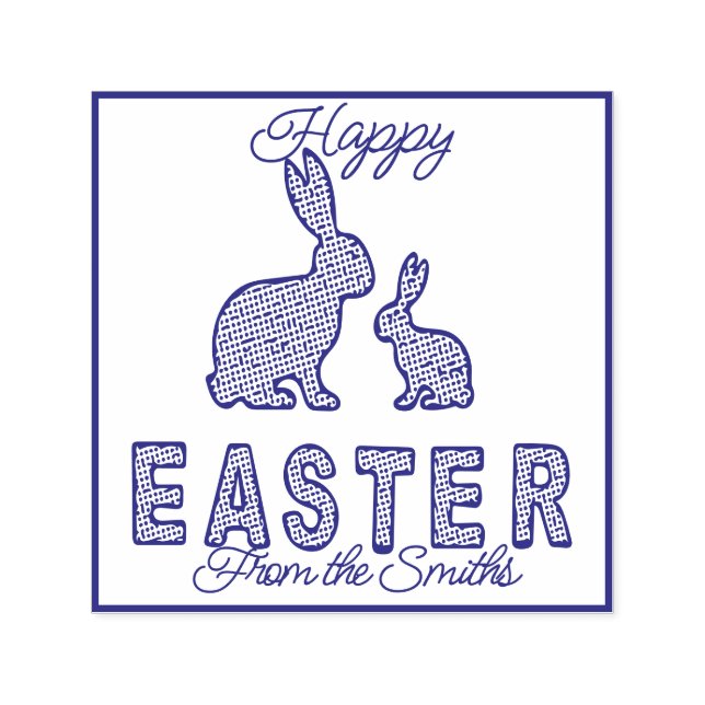 Sello Automático Feliz Pascua - conejos punteados (Diseño)